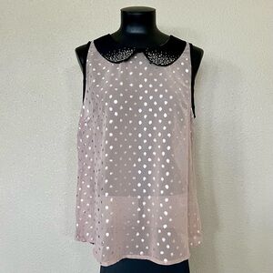 Blu Planet Tan and Black Sleeveless Blouse with Peter Pan Collar